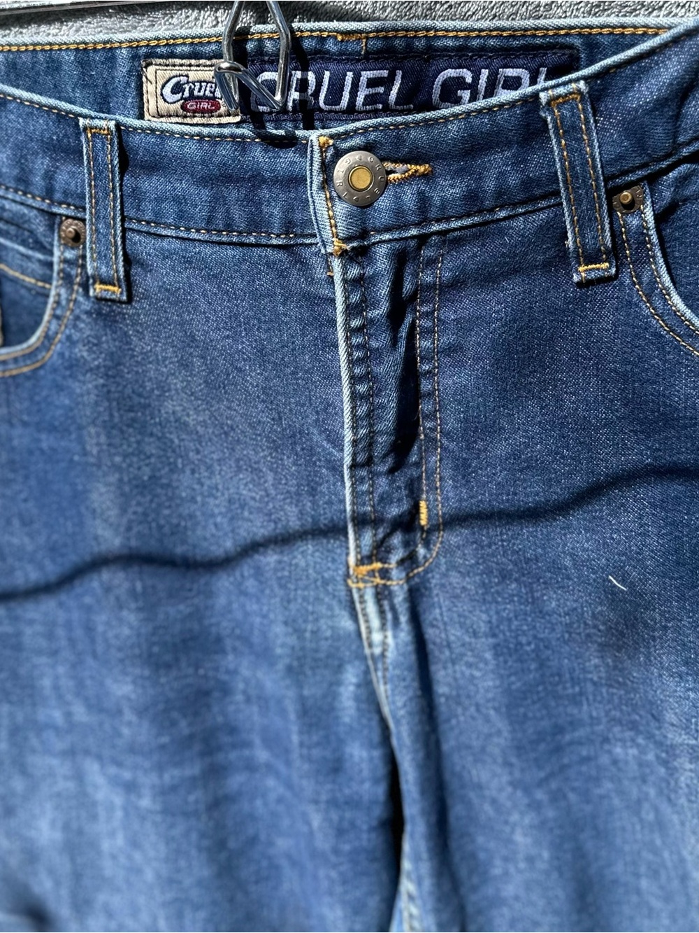 Cruel Girl Indigo Blue Denim Pants with Gold Stitching